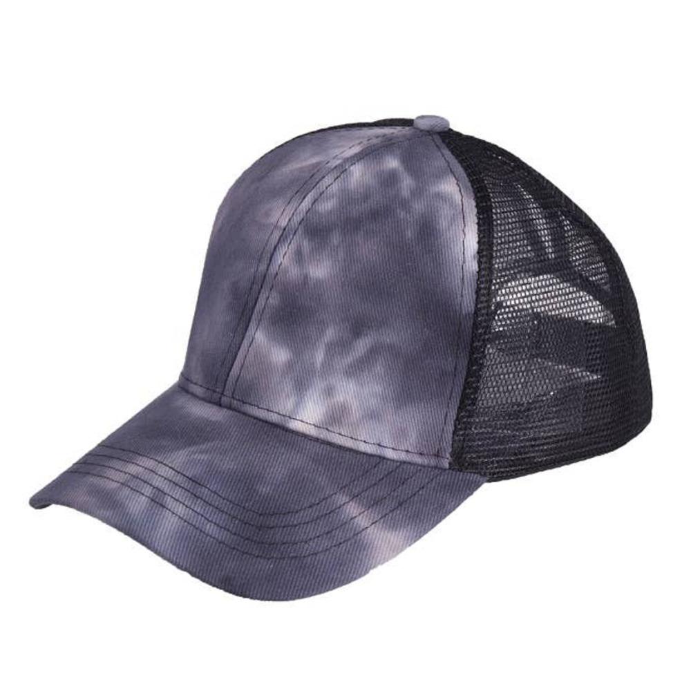 Black/Gray Tie-Dye Ponytail Messy Bun Baseball Cap NWOT‎